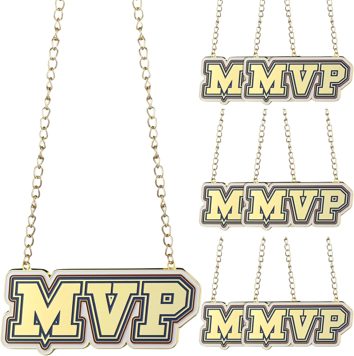 6 Pcs MVP Chains Most Valuable Player Gold Champ Metal Award Medals MVP Award Winner Prize Trophy with Chain for Adults Team Player Sports Football Soccer Baseball Softball Game Party Favor