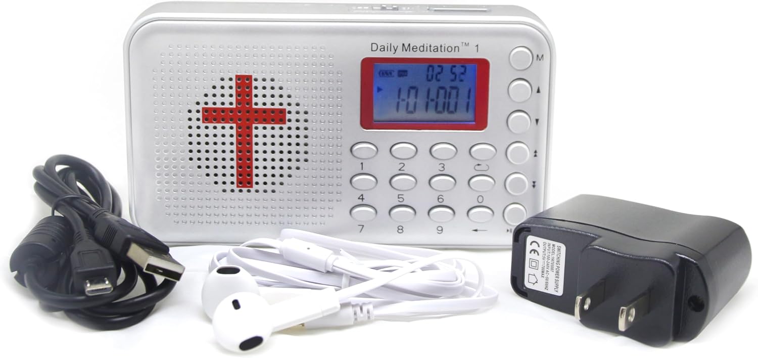 Daily Meditation 1 NLT Audio Bible Player – New Living Translation Electronic Bible (with Rechargeable Battery, Charger, Ear Buds and Built-in Speaker)