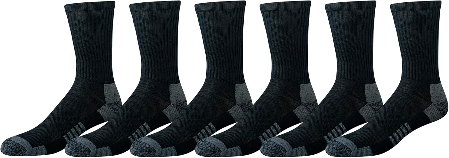 Amazon Essentials Men’s Performance Cotton Socks – 6 Pairs Athletic Crew, Breathable