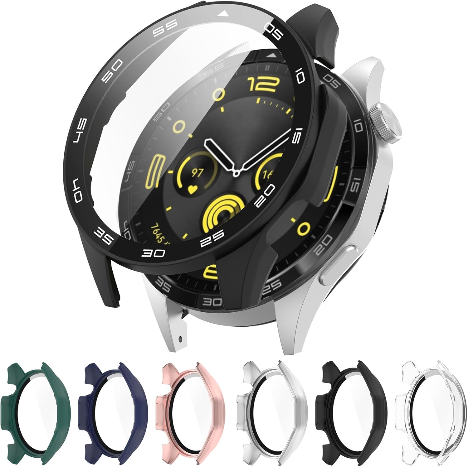 Disscool Full Coverage Case with Screen Protector Compatible with Huawei Watch GT4 46mm, PC and Real Glass Protective Case Cover(PC Black)