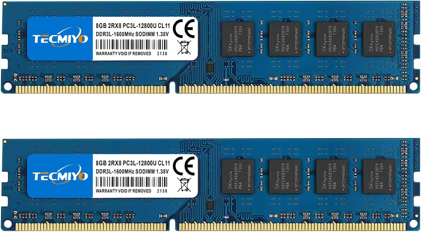 TECMIYO 16GB Kit (2x8GB) DDR3 / DDR3L 1600MHz UDIMM, PC3-12800 DIMM, PC3 / PC3L-12800U Non ECC Unbuffered 1.35V/1.5V CL11 2RX8 Dual Rank 240 Pin Desktop RAM Computer Memory Module