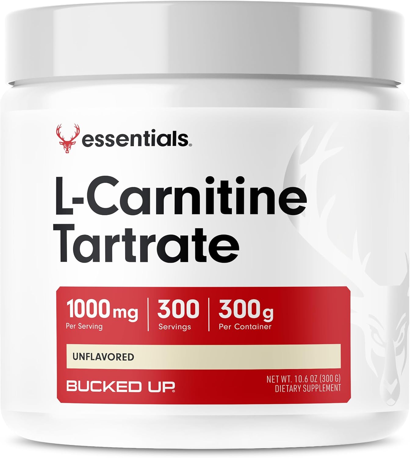 Bucked Up L-Carnitine Tartrate 1000mg Powder, Essentials (300 Servings)