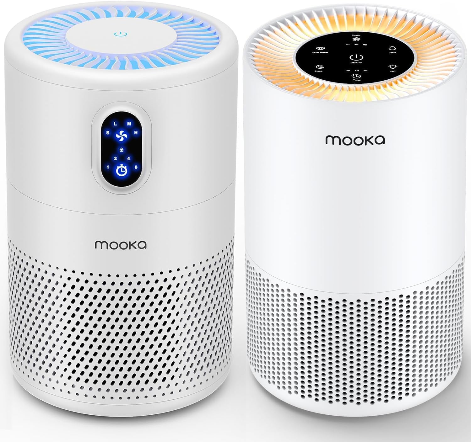 2 Packs Air Purifiers for Home Large Room Pets 1300 Sq Ft, MOOKA H13 True HEPA Air Purifier Cleaner with 360° Air Inlet, Fragrance, 13dB Air Purifier for Bedroom Wildfire Smoke Pet Dust Pollen Odor