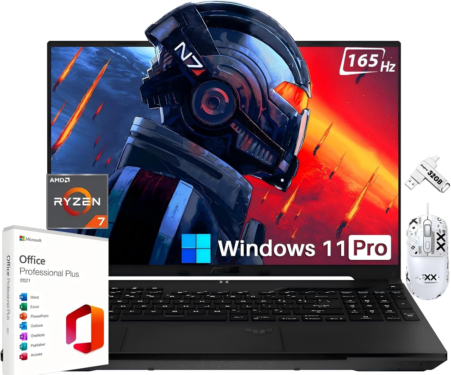 ASUS TUF A16 16″ FHD 165 Hz Gaming Laptop, Lifetime Office & Win 11 Pro, AMD Ryzen 7 7735 HS(Beat i7-13620H), Radeon RX7700S V8G, 32 GB DDR5, 2 TB SSD, RGB Backlit Keyboard, Wi-Fi 6, Nonslip Mouse