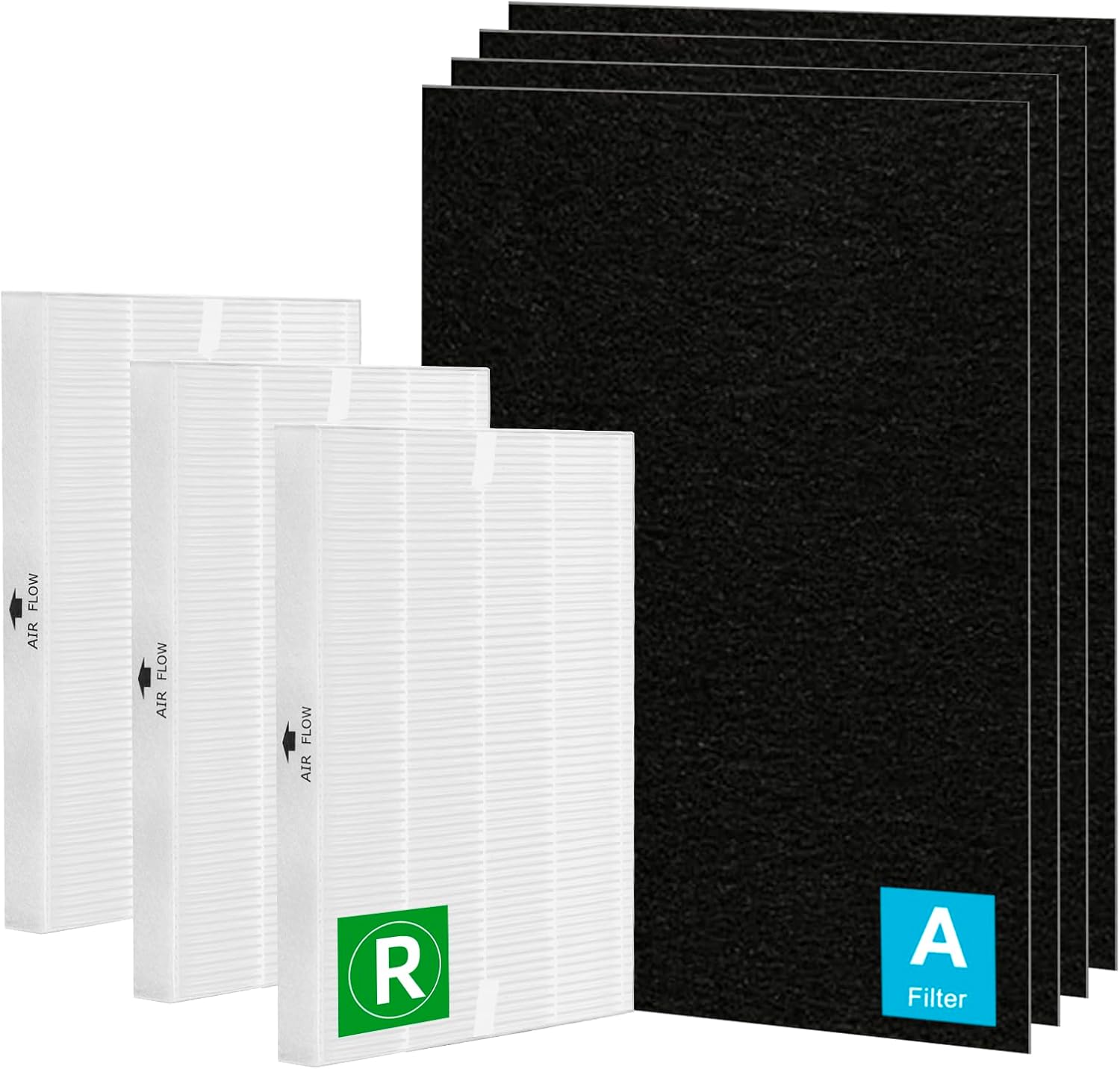 HPA300 True HEPA Compatible with Honeywell Air Carbon Pur-ifier HPA300, HPA300VP HPA304 HPA3300 HPA5300 & HPA8350 3 Pack True HEPA Filters R & 4 Pack Pre-cut Activated Carbon Filters A (3R+4A)