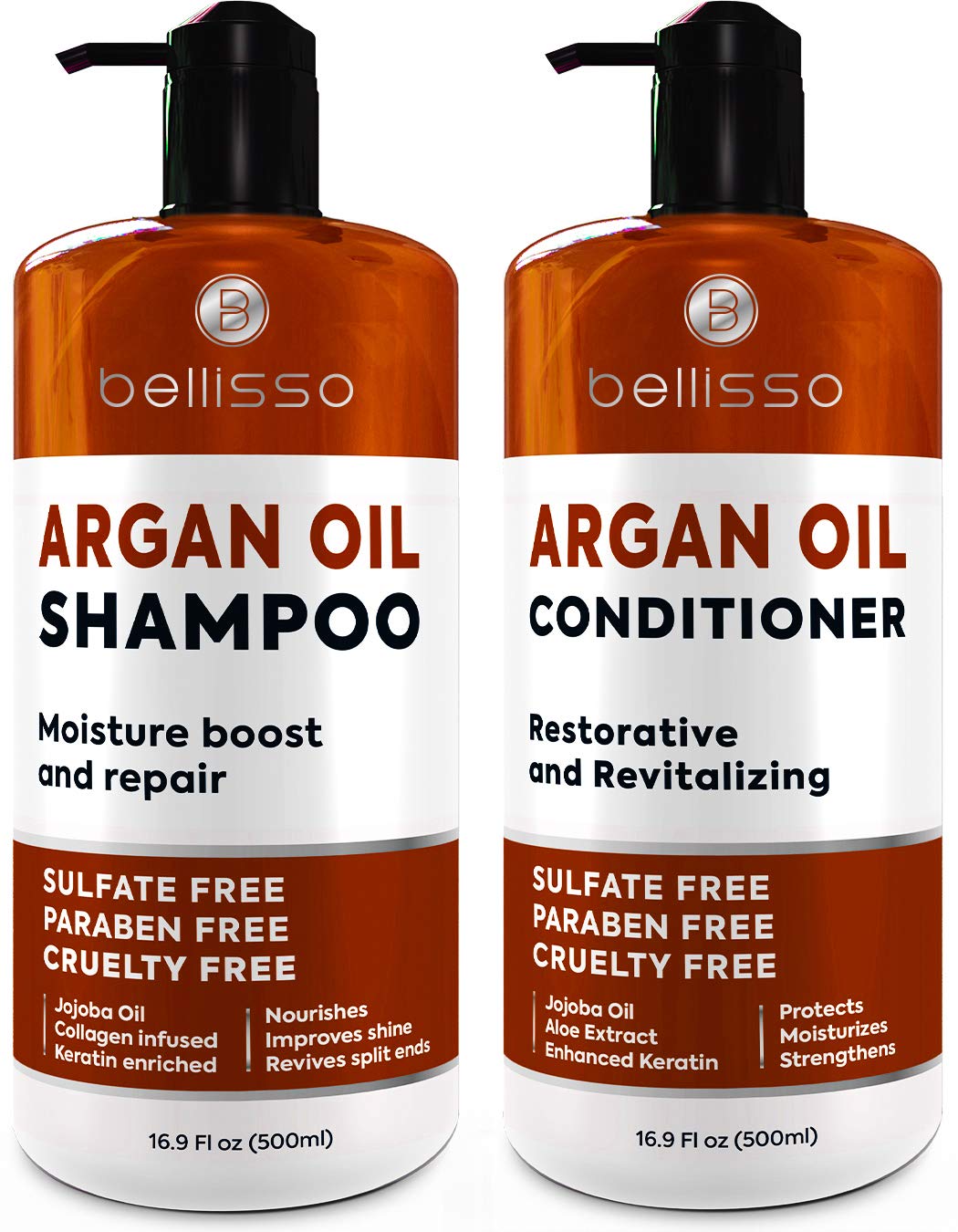 Moroccan Argan Oil Shampoo and Conditioner Set – Sulfate Free with No Parabens – Botanicals for Women and Men – Professional Moisturizing, Anti Frizz, Hydrating Solution for Dry, Wavy and Curly Hair