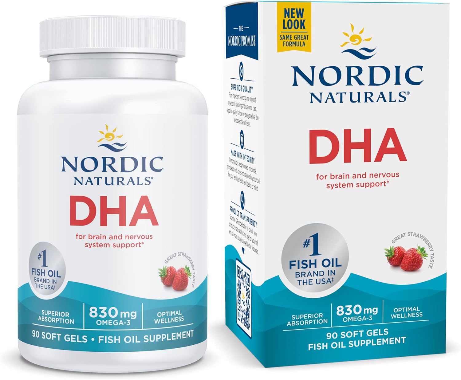 Nordic Naturals DHA, Strawberry – 90 Soft Gels – 830 mg Omega-3 – High-Intensity DHA Formula for Brain & Nervous System Support – Non-GMO – 45 Servings