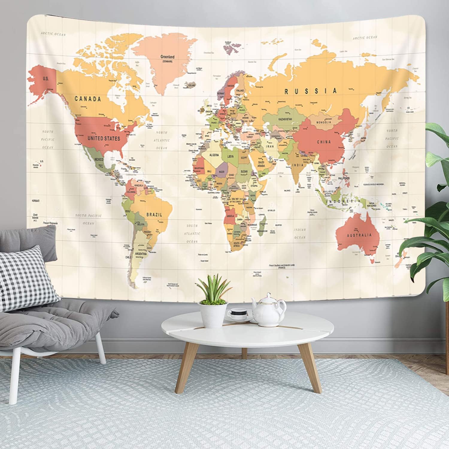 VeiVian World Map Tapestry, Map of World Vintage Topography Educational Tapestries Posters for College Kids Student Dorm Wall Art, Geographical Travel Map Tapestry for Bedroom Living Room, 60X40in