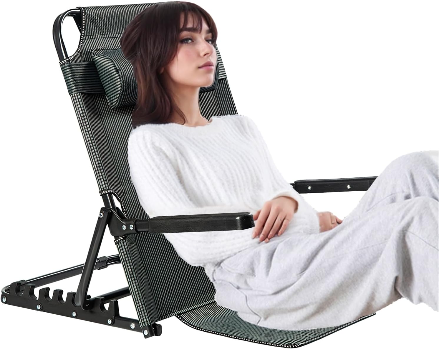 Bed Backrest Support Bed Chair, Adjustable Bed Back Rest Sit Up Reading Seating Chair with Pillow, Patient Care Bed Chair with Armrest, Breathable Fabric 7 Speed Adjustment, Green