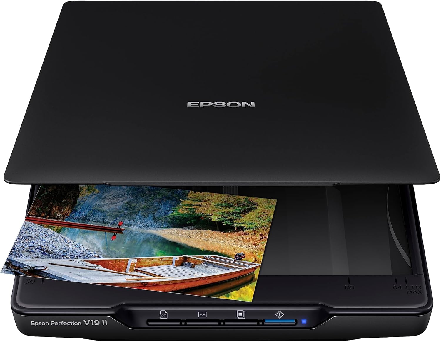 Epson Perfection V19 II Color Photo and Document Flatbed Scanner with 4800 dpi Optical Resolution, USB Power and High-Rise, Removable Lid