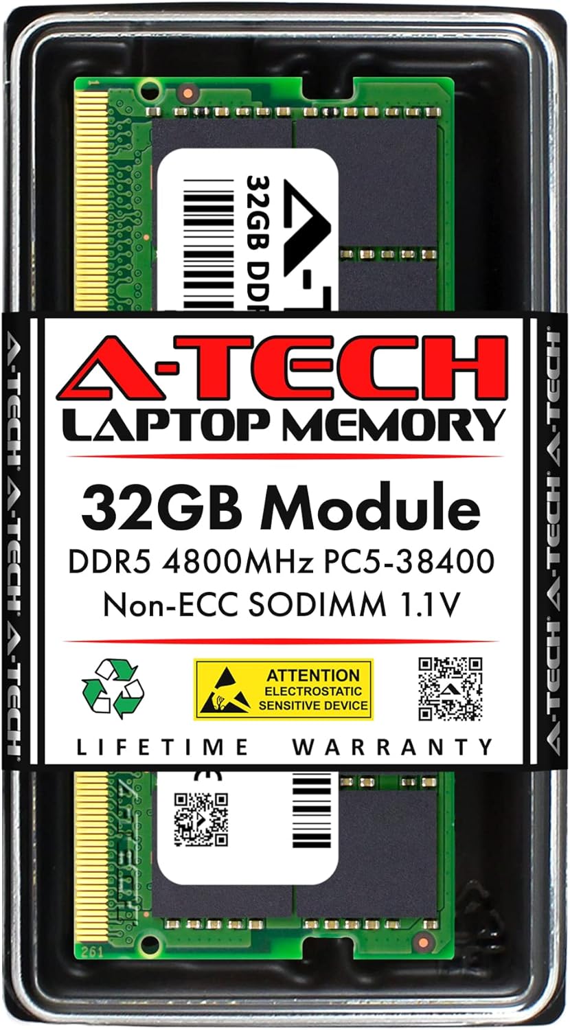 A-Tech 32GB Replacement for Samsung M425R4GA3BB0-CQK – DDR5 4800MHz PC5-38400 Non-ECC SODIMM 262-Pin 2Rx8 1.1V – Single Laptop Memory RAM Stick (M425R4GA3BB0-CQK-ATC)