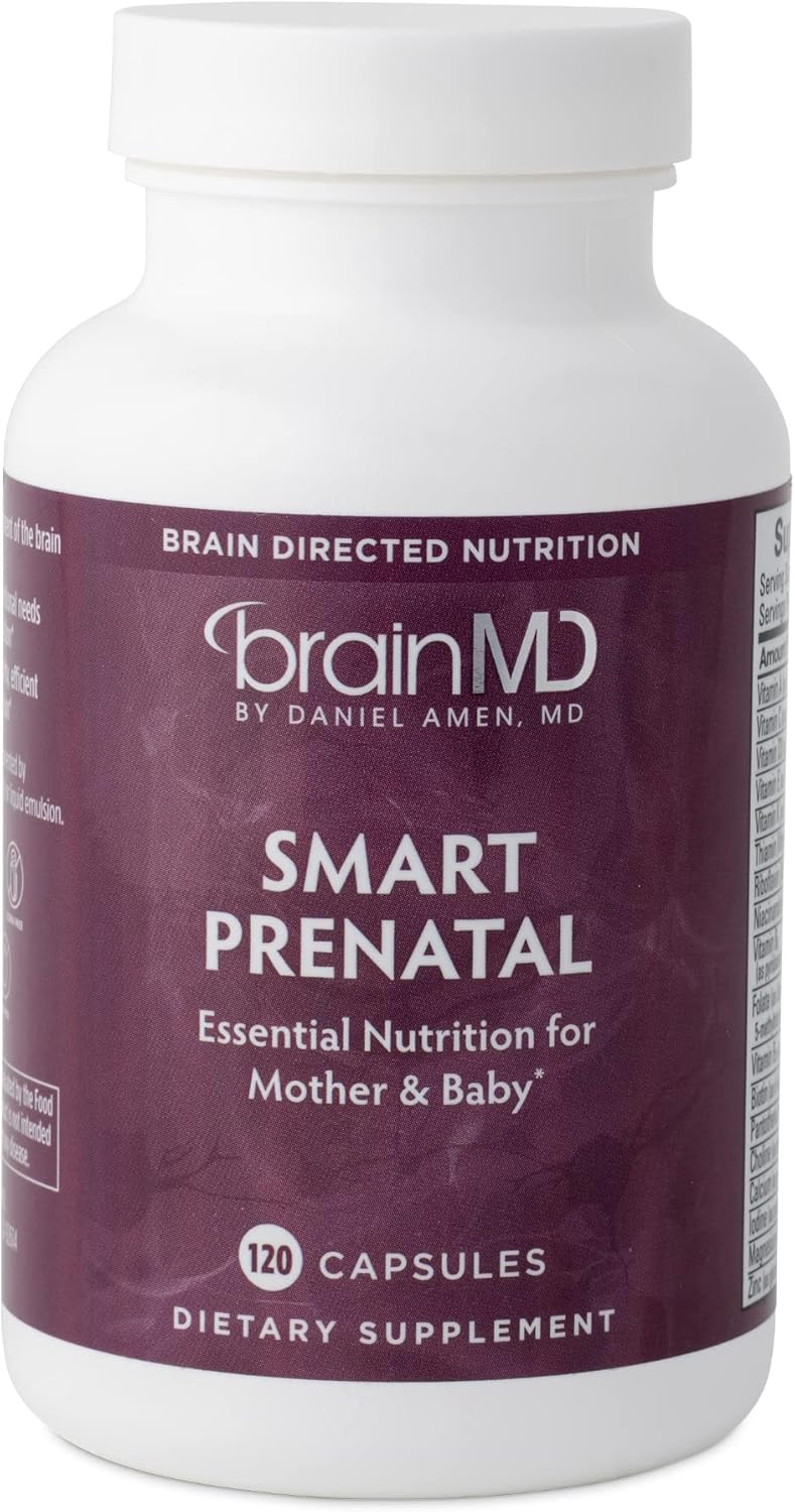 Dr Amen BrainMD Smart Prenatal – 120 Capsules – Multivitamin for Mom & Baby, Promotes Healthy Pregnancy & Growth & Development In Babies – Gluten-Free – 30 Servings