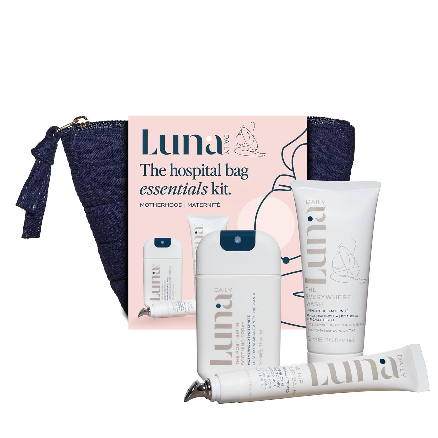 Hospital Bag Essentials Kit – Skincare Set for Sensitive Skin | Soothing Mist, Hydrating Balm, Gentle Cleanser & More | Ideal for Postpartum & Travel