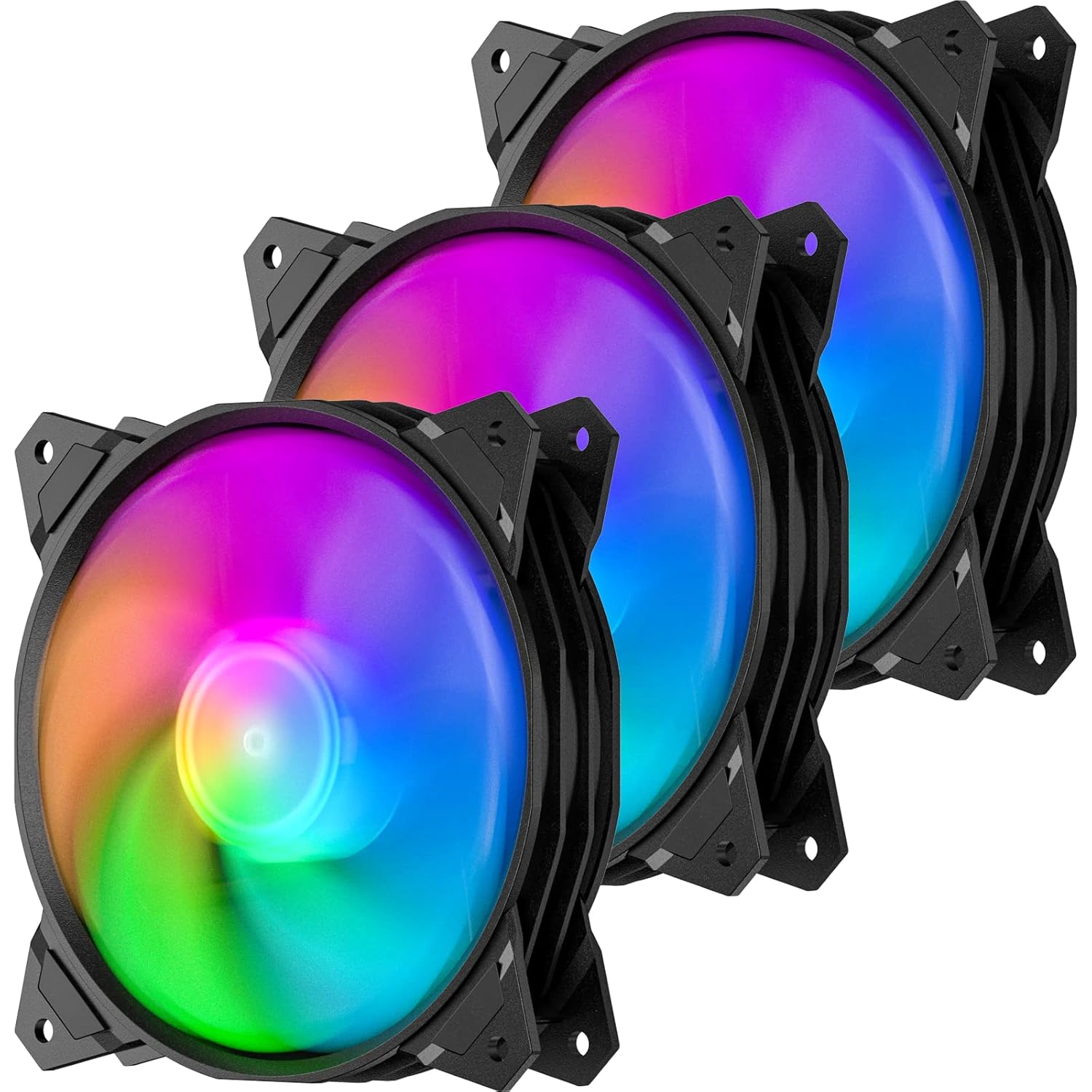 upHere 120mm Case Fan,3 Pack LED Cooling PC Fans,5V ARGB Addressable Motherboard SYNC/RC Controller, Colorful Cooler Speed Adjustable with Fan Control Hub