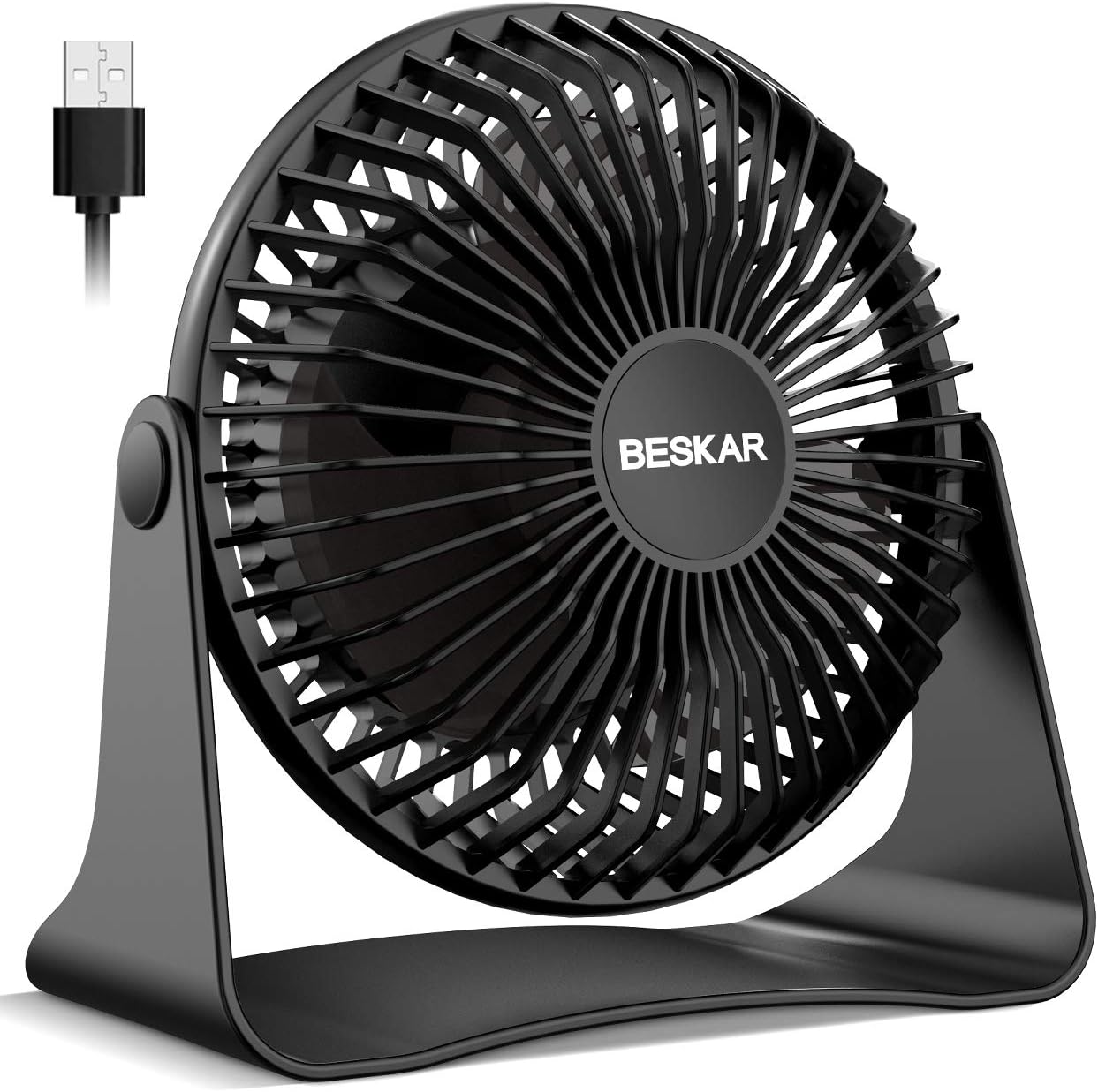 BESKAR USB Small Desk Fan, Portable Fans with 3 Speeds Strong Airflow, Quiet Operation and 360°Rotate, Personal Table Fan for Home,Office, Bedroom – 3.9 ft Cord