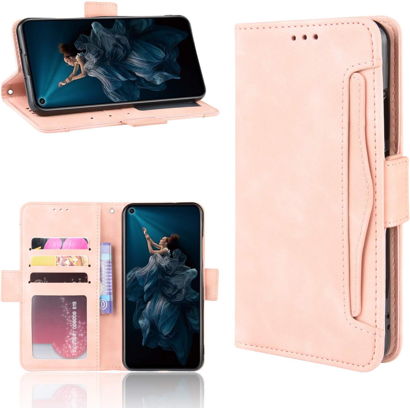 Case for Huawei Honor 20 Case Cover,Case for Huawei Nova 5T YAL-L61A YAL-L61D YAL-L71A / Honor 20 YAL-AL00 YAL-TL00 YAL-L21 / Honor 20S YAL-AL50 YAL-TL50 Case Flip Pu Leather Cover Pink