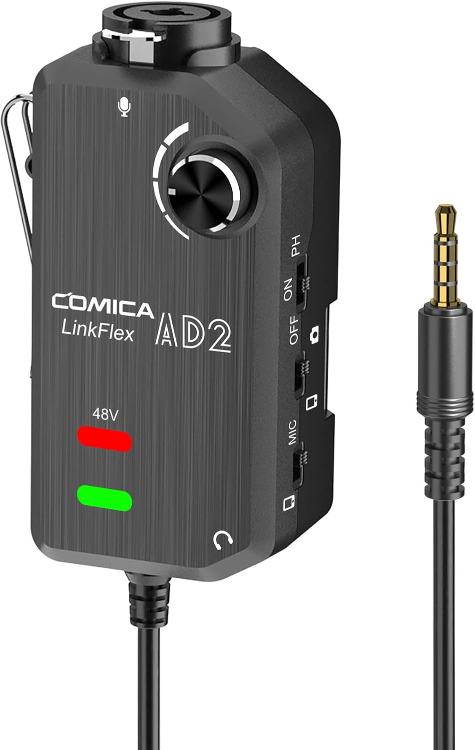 comica LINKFLEX AD2 XLR/ 6.35mm Audio Preamp Adapter with 48V Phantom Power, Real-time Monitoring, Guitar Interface Microphone Preamp for iPhone, iOS, Android, Tablet and DSLR Cameras