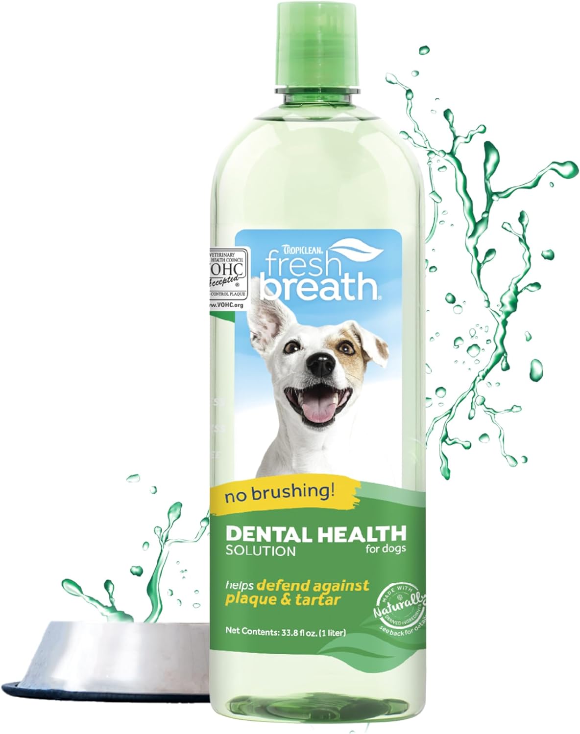 TropiClean Fresh Breath Water Additive for Dogs | Dog Breath Freshener & Teeth Cleaning Solution | No Toothpaste or Toothbrush Required | 33.8 oz