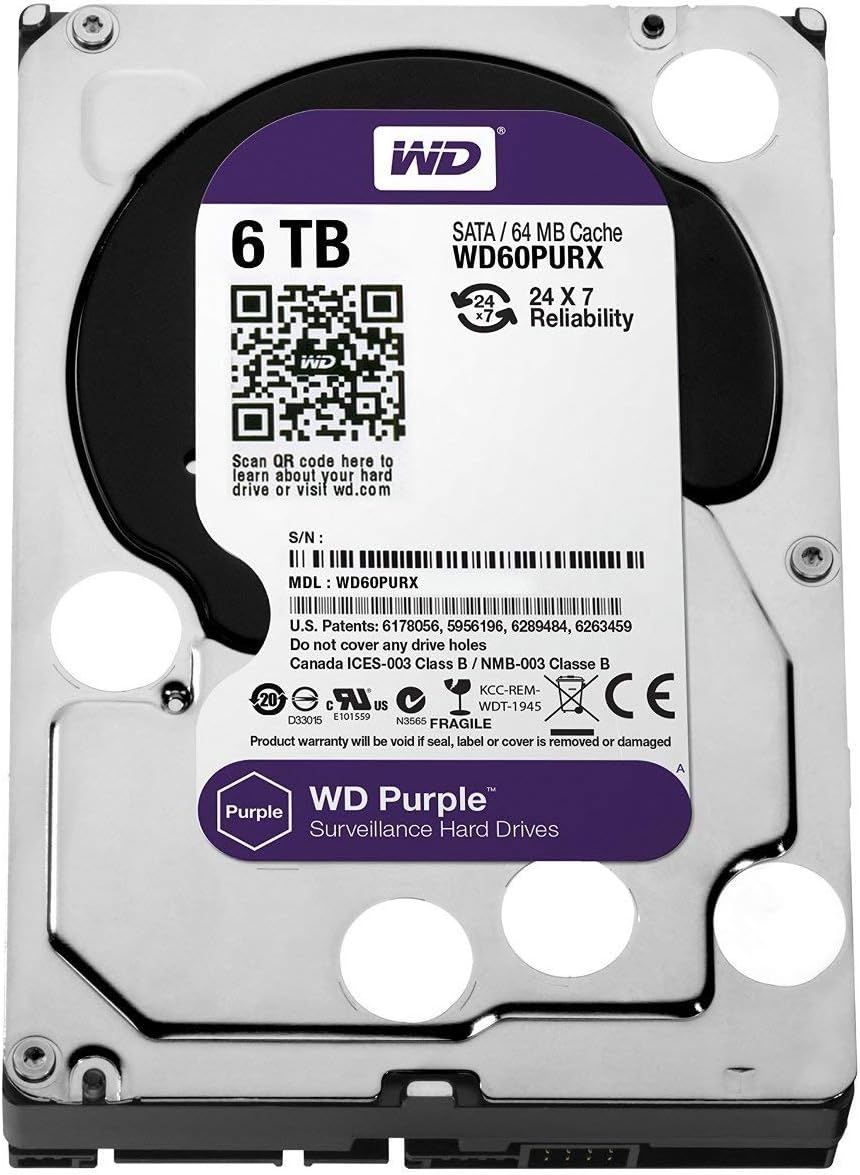 WD Purple 6TB Surveillance Hard Disk Drive – 5400 RPM Class SATA 6 Gb/s 64MB Cache 3.5 Inch – WD60PURX [Old Version]