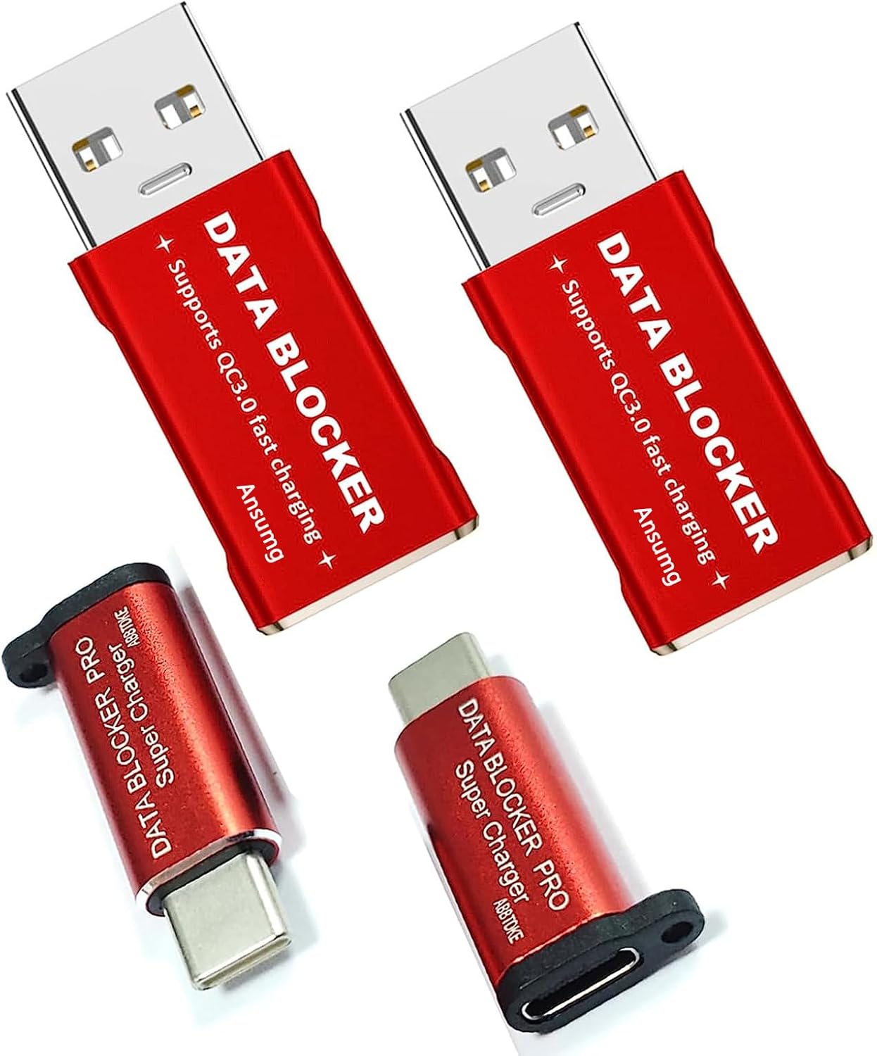 Data Blocker, USB A to A & USB C to C Data Blocker (4-Pack), Protect Against Juice Jacking,100% Guaranteed Prevent Hacker Attac,Support Safe Fast Charging up to 20V/4A