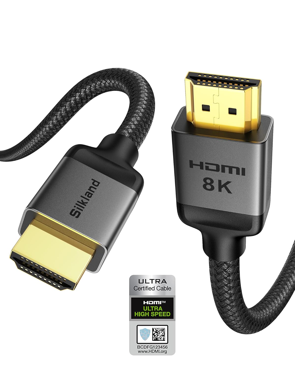 Silkland 10K 8K HDMI 2.1 Cable Certified, [4K@120Hz 144Hz, 8K@60Hz, 2K@240Hz] Ultra High Speed HDMI® Cable 48Gbps (Upgrade Braided),HDR, eARC, HDCP 2.3, Compatible for Xbox/PS5/PS4/Roku TV-6.6ft