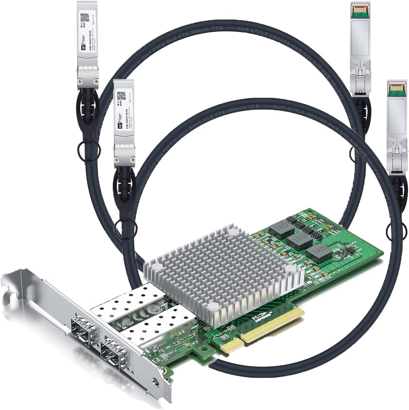 10Gb SFP+ PCI-E Network Card with 2 Pack 2m 10G DAC, Dual SFP+ Ports NIC Compare to Broadcom BCM57810S, PCI Express X8, Support Windows Server/Linux/VMware