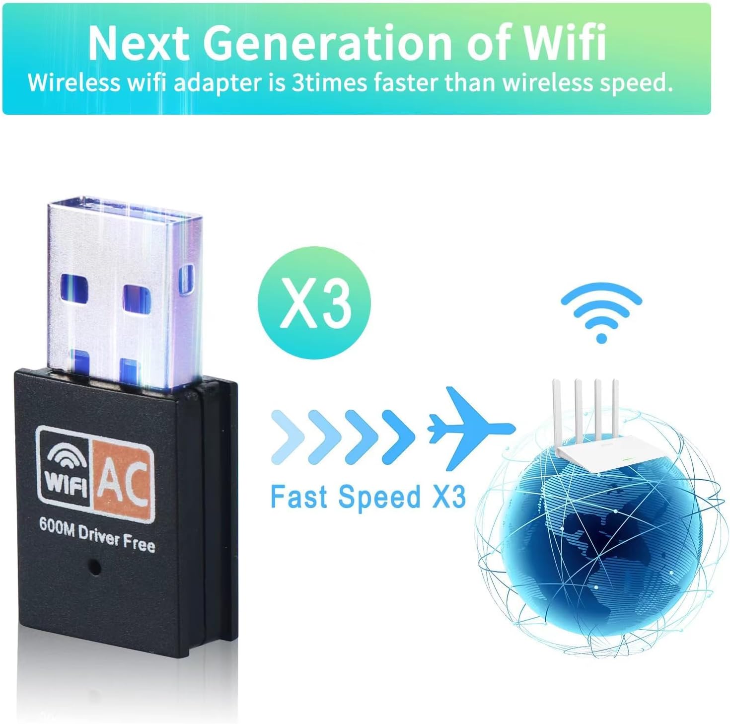 USB WiFi Adapter, AC600 2.4G/5G Dual Band Wireless WiFi Adapter for Desktop PC, Linccras Mini WiFi Dongle for Windows XP/7/8/10, Mac 10.9-10.313