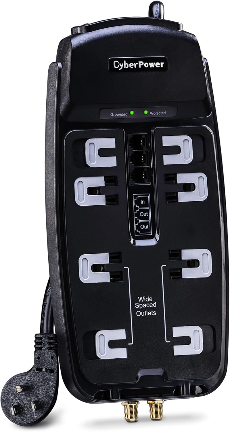 CyberPower CSHT808TC Home Theater Surge Protector, 2850J/125V, 8 Outlets, 8ft Power Cord