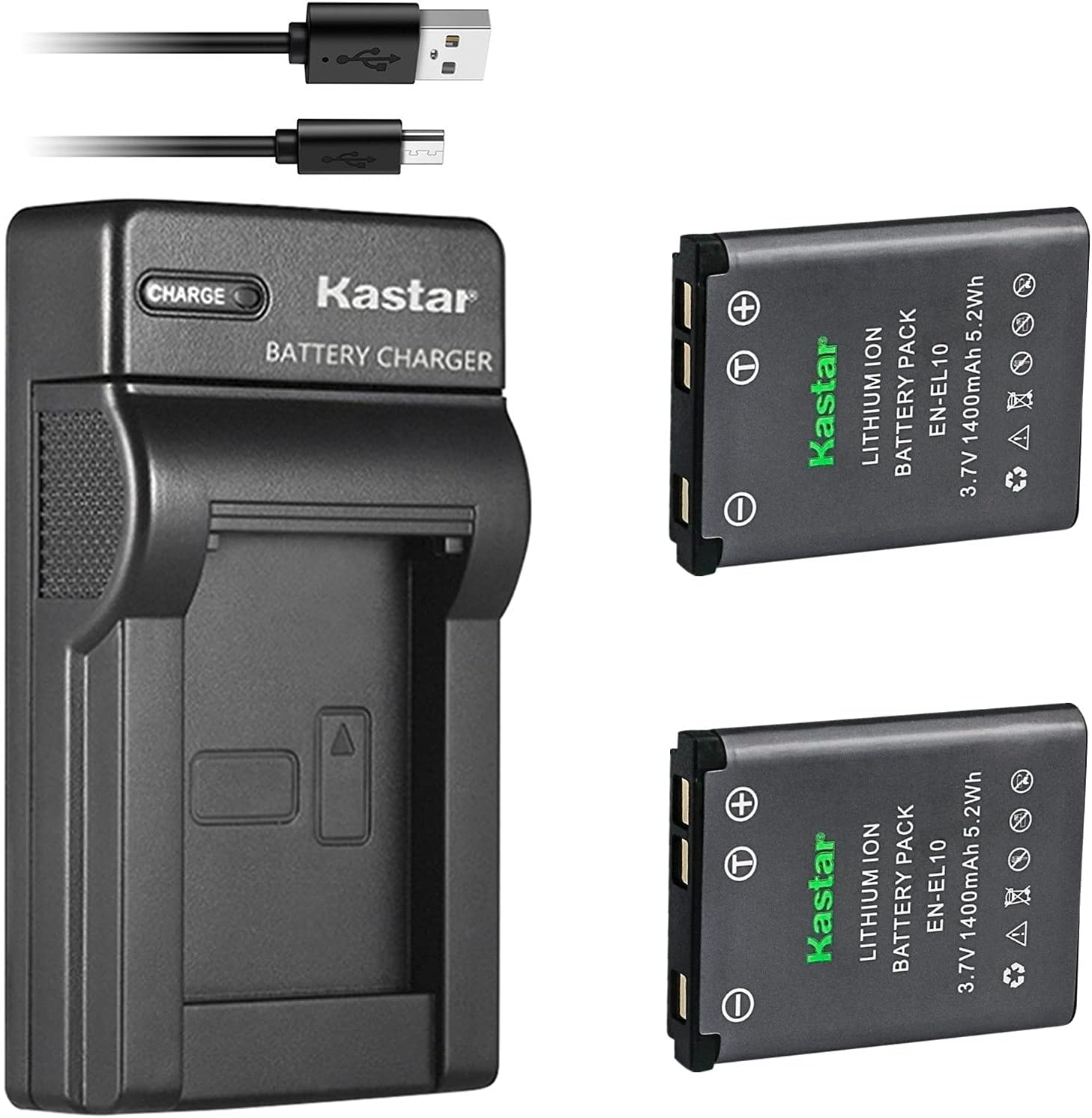 Kastar Battery (X2) & Slim USB Charger Replacement for Nikon EN-EL10 MH-63 and Nikon Coolpix S60, S80, S200, S210, S220, S230, S500, S510, S520, S570, S600, S700, S3000, S4000, S5100 Cameras