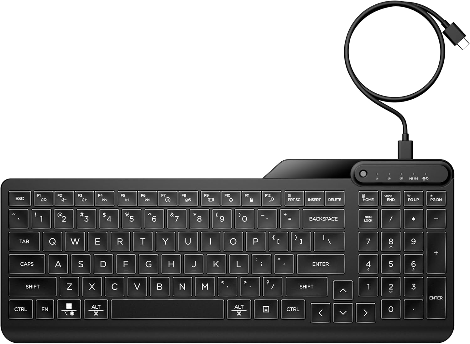 HP 400 Backlit Wired Keyboard (Ash Wired) – Warm White LED Illuminated Keys w/ 3 Brightness Levels – Slim & Portable Design – 12 Programmable Keys – Spill-Resistant, Sanitizable