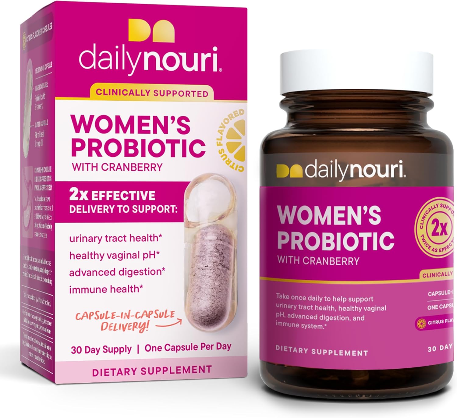 Daily Nouri Women’s Probiotic | Vaginal, Digestive, Immune Health & UTI Support | Whole Cranberry & Vegan Ahiflower Omega Oil | 30-Day Supply