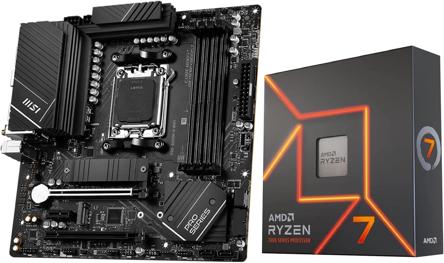 INLAND AMD Ryzen 7 7700X CPU Processor with MSI PRO B650M-A WiFi ProSeries Motherboard (AM5, mATX, DDR5, M.2, USB 3.2 Gen 2, Wi-Fi 6E), Sold by Micro Center