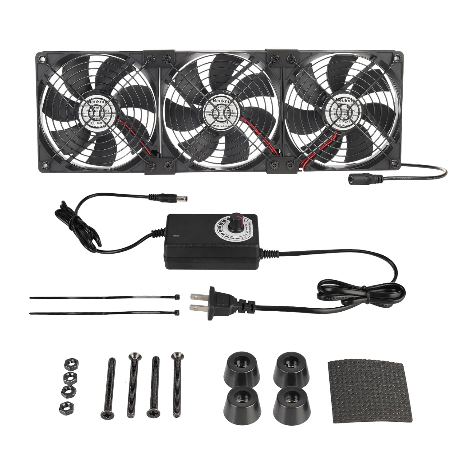 3X 120mm Computer Fan with AC Plug, AC 110V 120V 220V 240V Cabinet Cooling Fan with Speed Controller, Cooling for Windows, Plant Cabinet, Crawl Space, Basement, Laundry Room, Garage, Attic