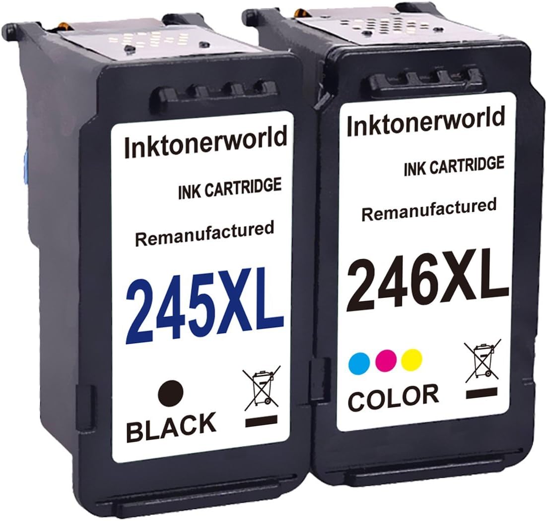 Remanufactured Ink Cartridge Replacement for Canon PG-245XL CL-246XL (1 Black, 1 Tri-Color) for Canon Pixma iP2820 MG2420 MG2520 MG2522 MG2920 MG2922 MG3022 MG3029 MX490 MX492