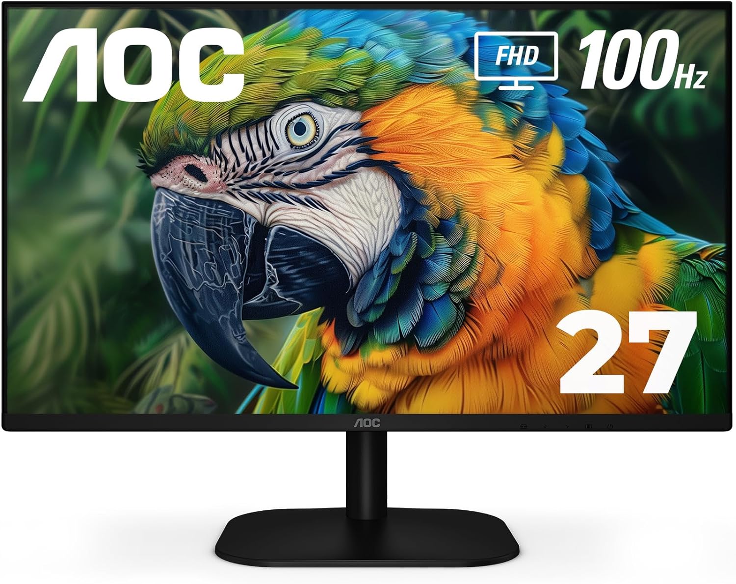 AOC 27B2H2 27” Frameless IPS Monitor, FHD 1920×1080, 100Hz, 101% sRGB, for Home and Office, HDMI x2, Low Blue Mode, VESA Compatible, Black