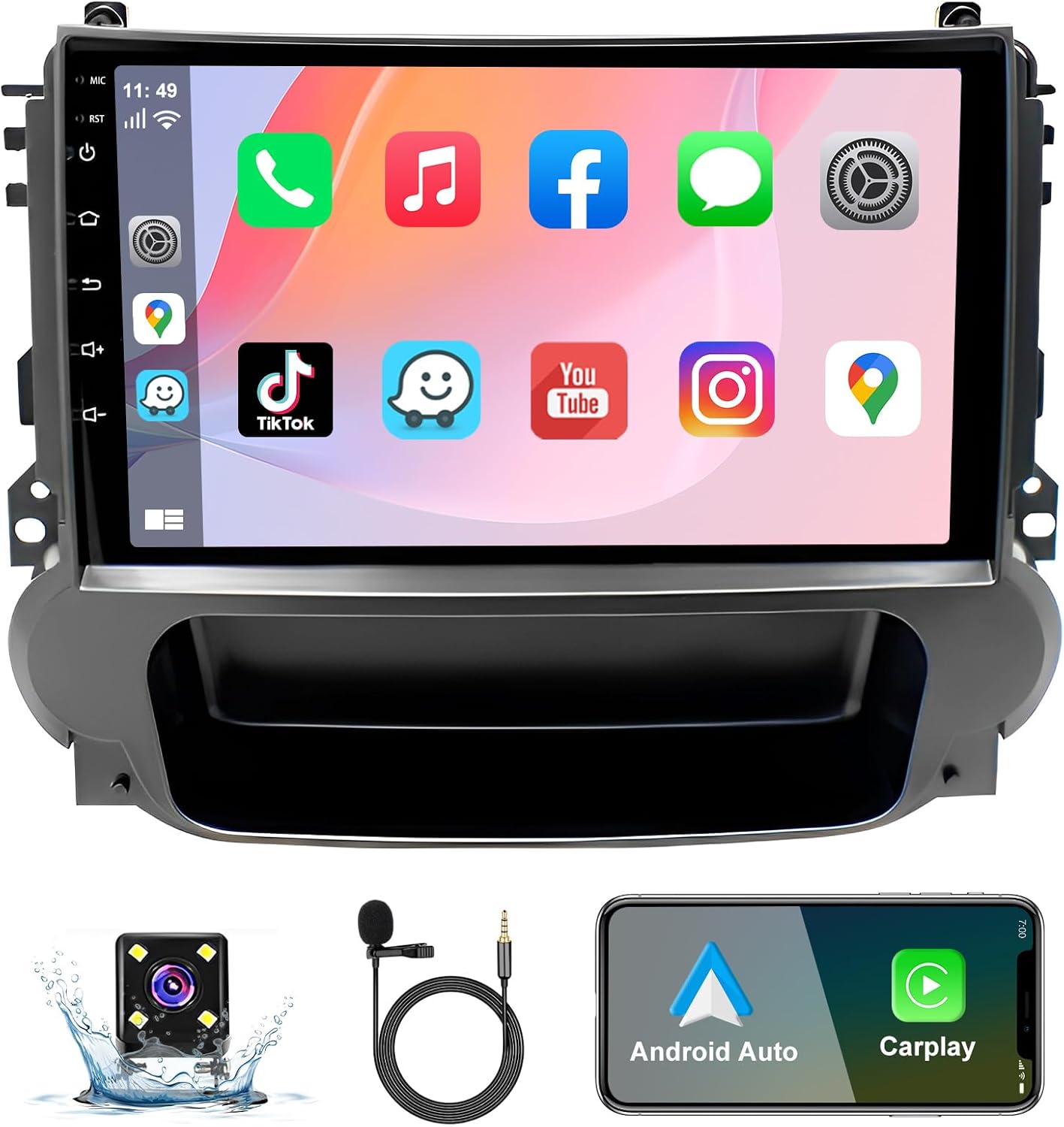 Android 13.0 Double Din Car Stereo for Chevy Malibu 2011-2015, 9 Inch HD Touch Screen Car Audio Multimedia Receiver with CarPlay, Android Auto, GPS, Bluetooth, Backup Camera (2G+32G)