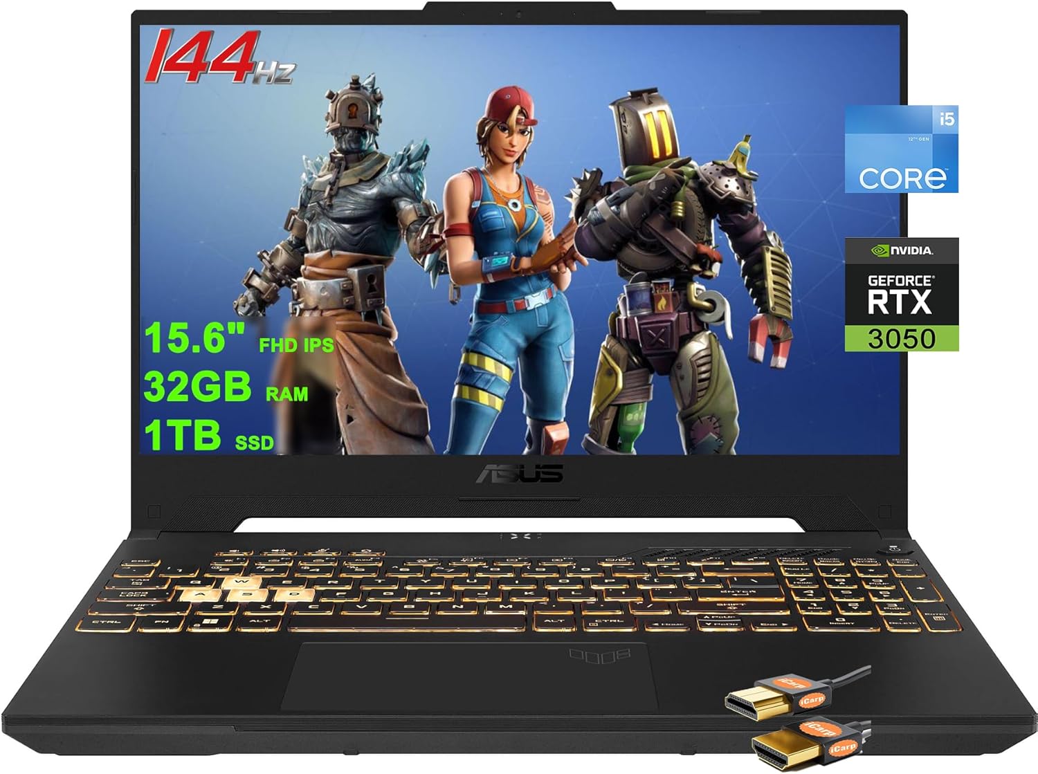 ASUS TUF F15 Gaming Laptop 15.6″ FHD IPS 144Hz (MUX Switch + Optimus) Intel 12-core i5-12500H (Beats i7-11800H) 32GB RAM 1TB SSD GeForce RTX 3050 Backlit Thunderbolt4 USB-C Win11 w/ICP Accessory