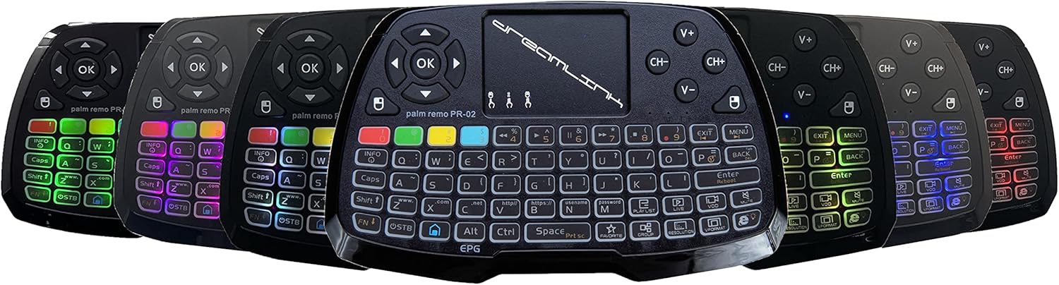 Dreamlink/Formuler Palm Remo 7 Color Backlit Wireless Mini–Keyboard for PC Portable 2.4ghz USB Keypad with Touchpad Remote Control Android TV Box Google TV Box, Xbox360, for PS3, Black