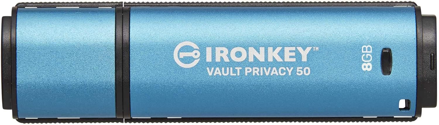 Kingston IronKey Vault Privacy 50 8GB Encrypted USB | FIPS 197 | AES-256bit | BadUSB Attack Protection | Multi-Password Options | IKVP50/8GB