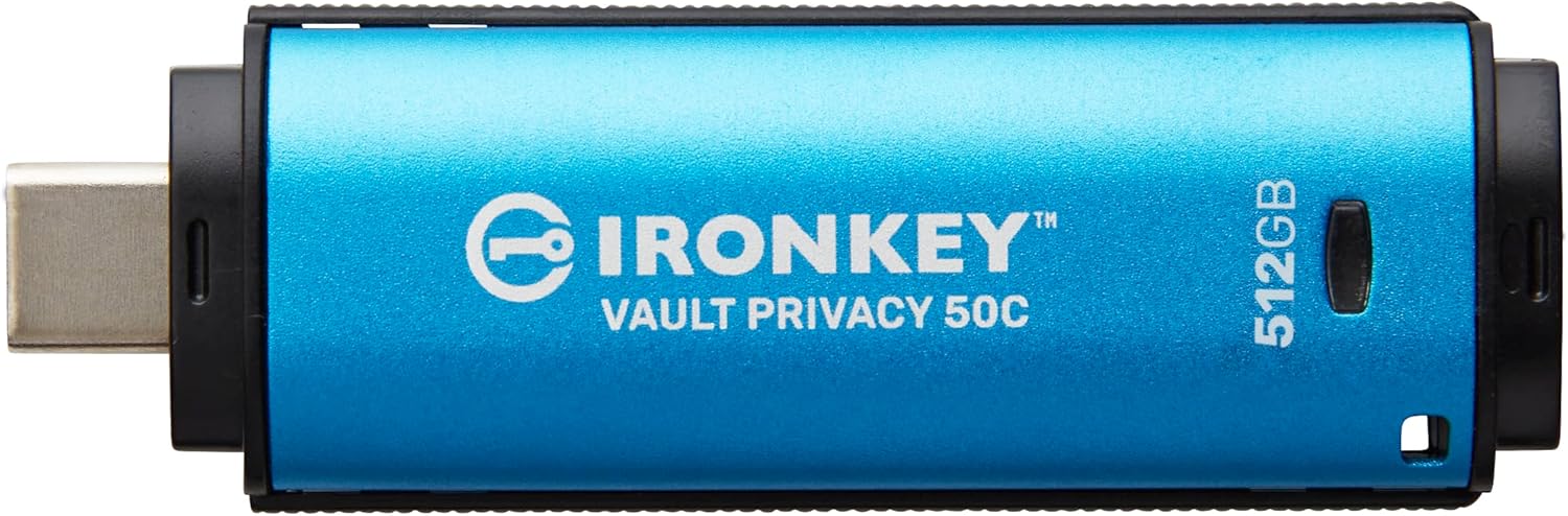 Kingston Ironkey Vault Privacy 50 USB-C 512GB Encrypted Flash Drive | FIPS 197 Certified | XTS-AES 256-bit | BadUSB and Brute Force Protection | Mult-Password Option | IKVP50C/512GB