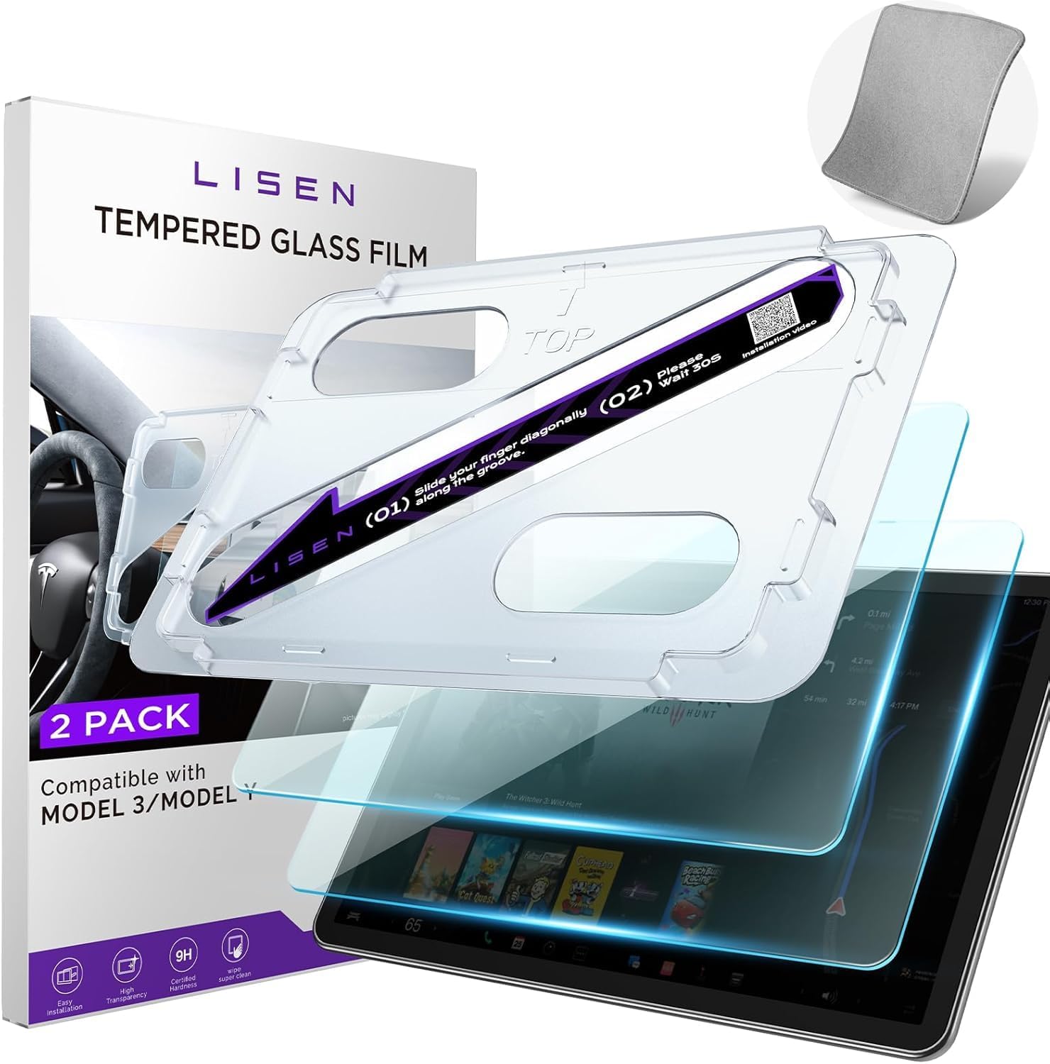 LISEN HD Tempered Glass Screen Protector Compatible with Tesla 3/Y 15″ Center Control Touch Car Navigation Screen Protector Car Accessories