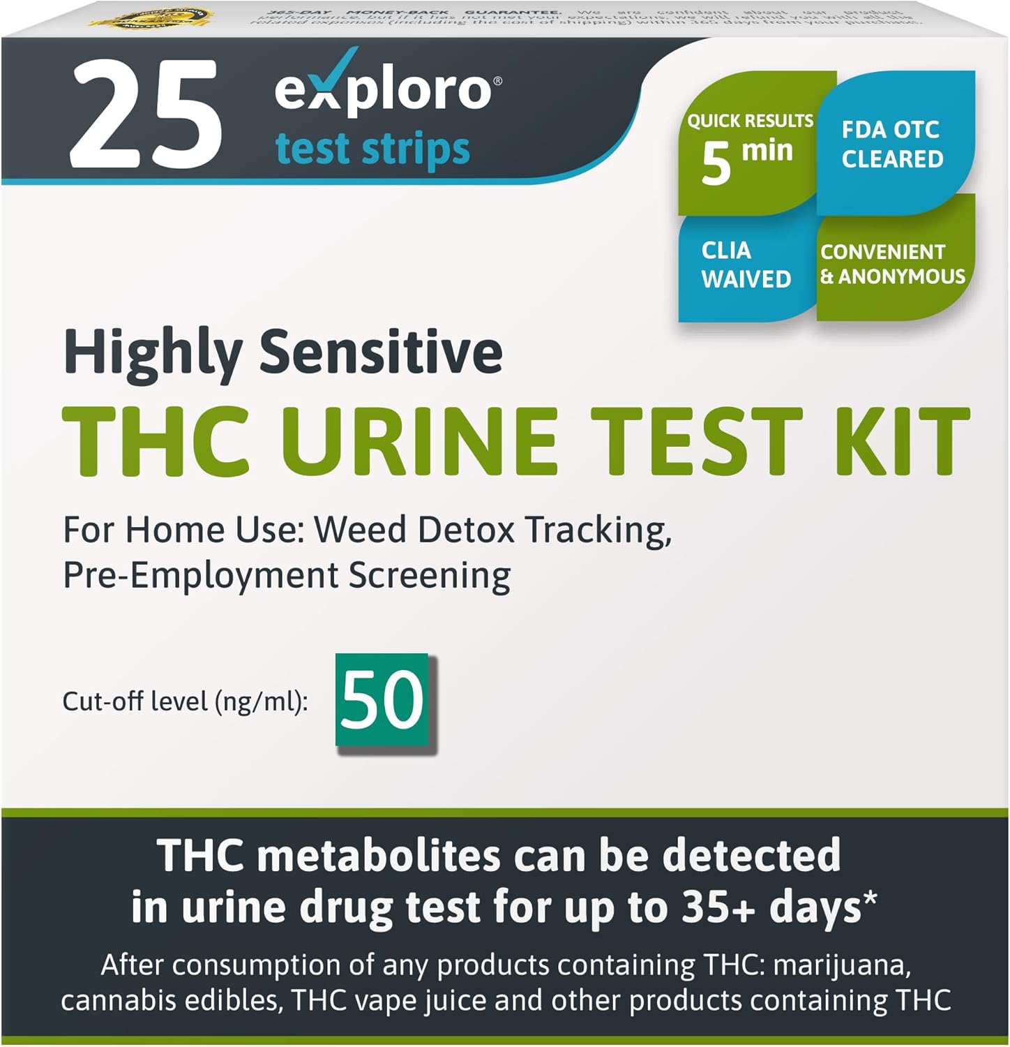 Highly Sensitive at Home Marijuana Drug Test Kit, THC Drug Test Kit Marijuana/Weed, THC Drug Test Urine, Easy Home Drug Test Marijuana/THC Substance Abuse, 25 THC Test Strips/Sticks, 50 ng/ml