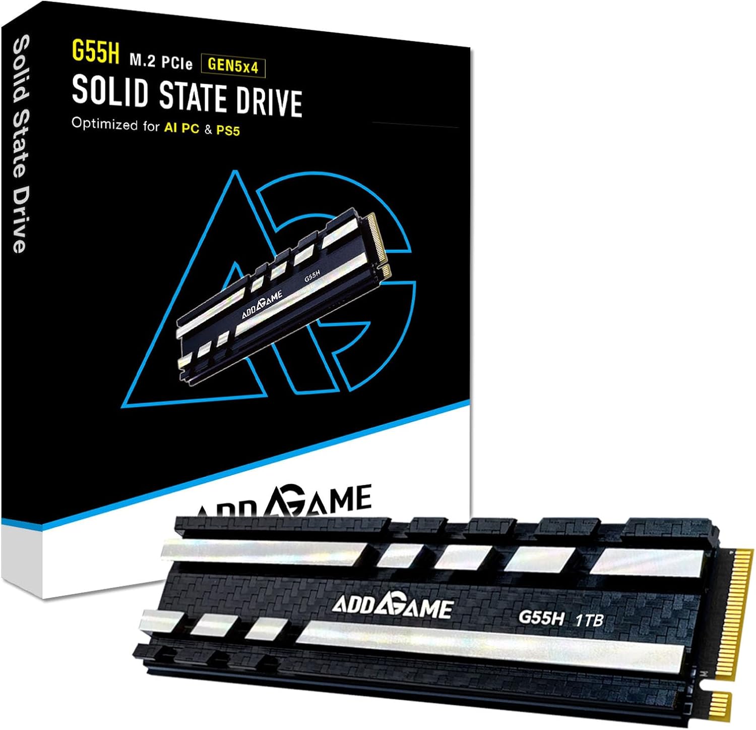 Addlink G55H 1TB PCIe Gen5 NVMe M.2 SSD with Heatsink – Up to 10,200 MB/s – Game Ready – Internal Solid State Drive – Compatible with PCs and PS5 (ad1TBG55HM2P)