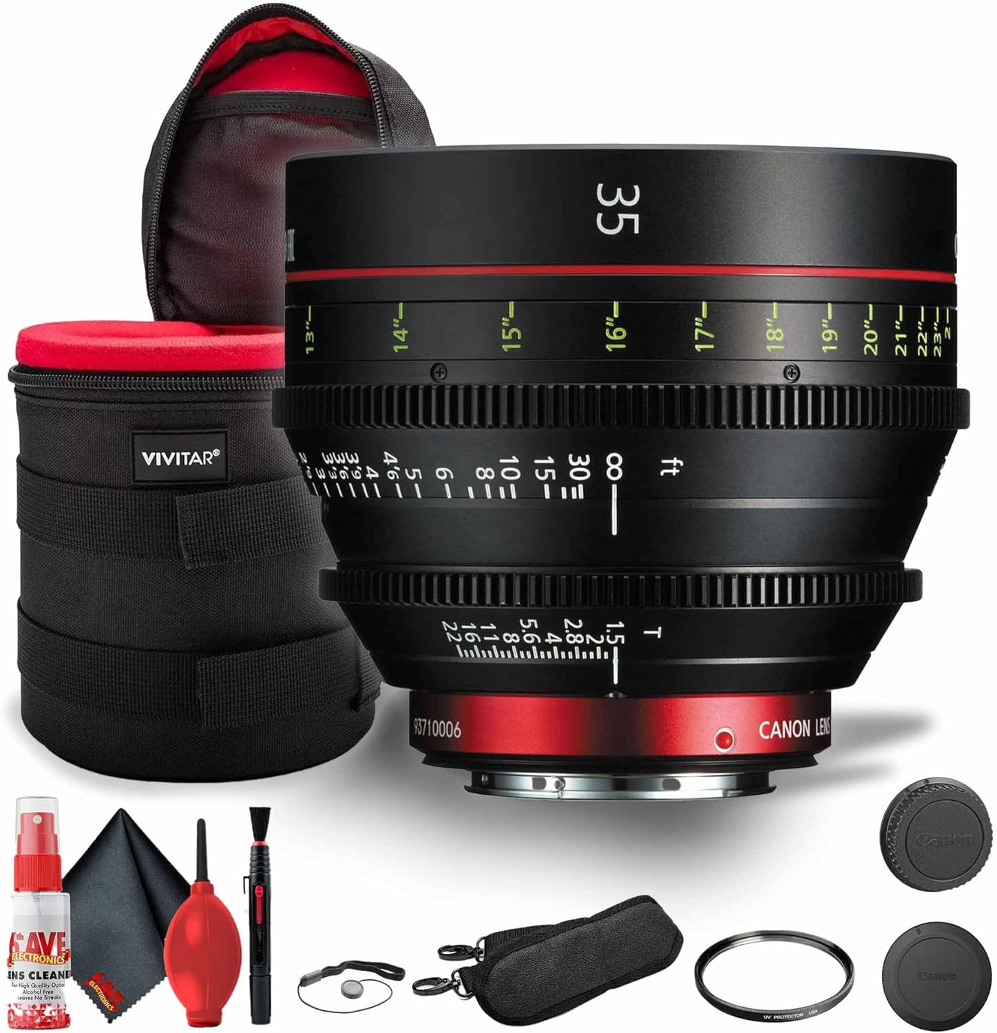 Canon CN-E 35mm T1.5 L F Cinema Lens (EF Mount) (9139B001) + Padded Lens Case + UV Filter + Cap Keeper + Cleaning Kit (Renewed)