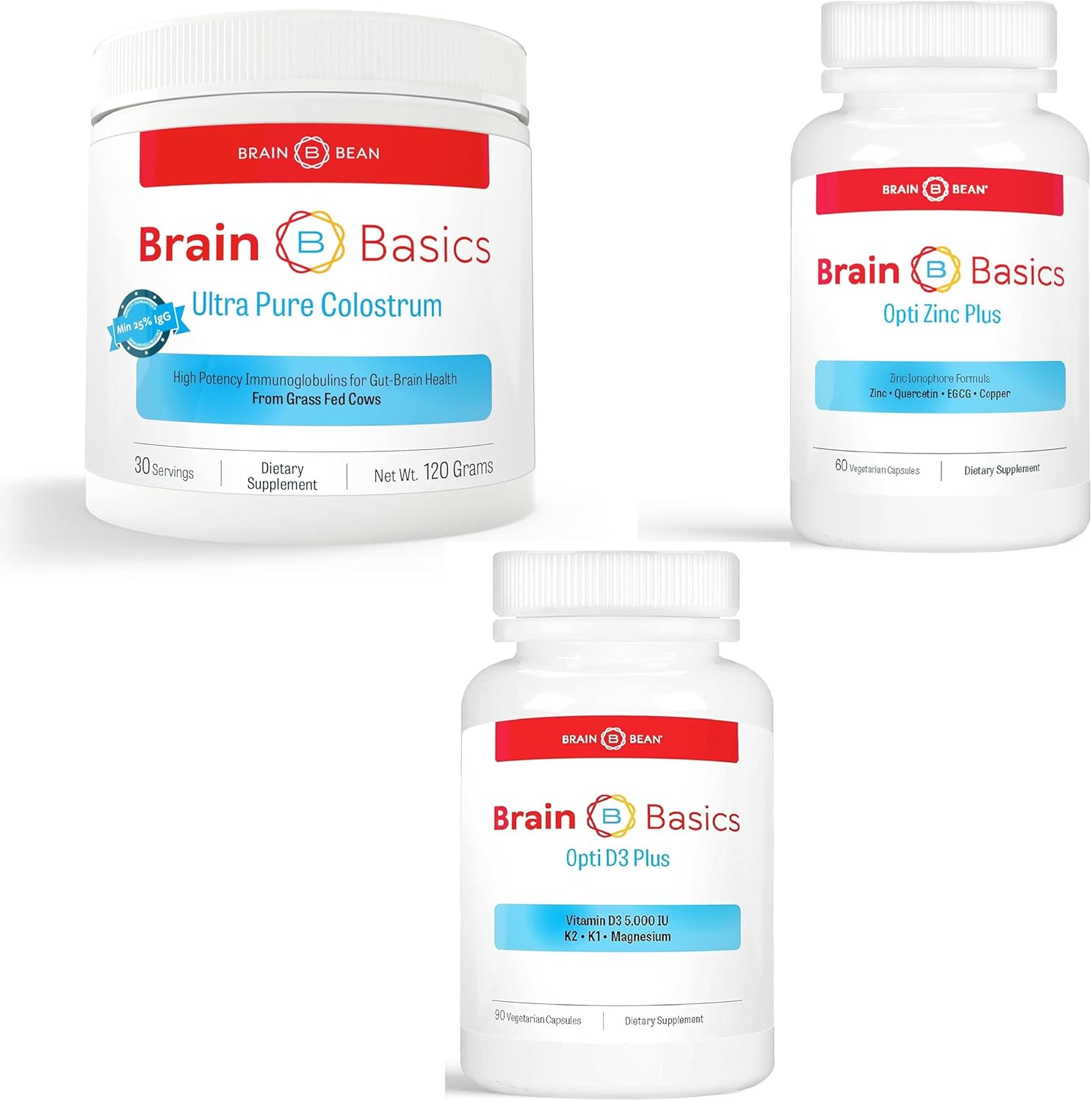 Brain Basics Total Immunity Bundle: Ultra-Pure Colostrum, Opti Zinc Plus, & Opti D3 Plus Supplements – Nutritional Support for Brain, Immune System & Gut Health