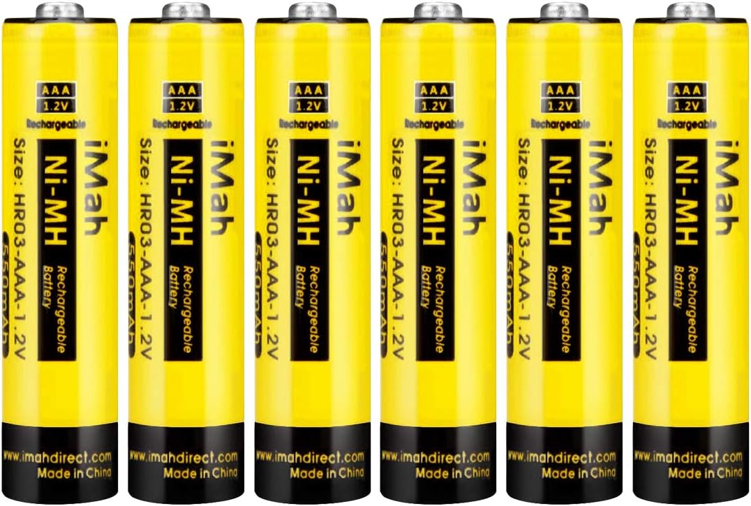 iMah AAA Rechargeable Batteries 1.2V 550mAh Ni-MH, Also Compatible with Panasonic Cordless Phone Battery 1.2V 400mAh BK40AAABU, 550mAh HHR-55AAABU and 750mAh HHR-75AAA/B, 6-Pack