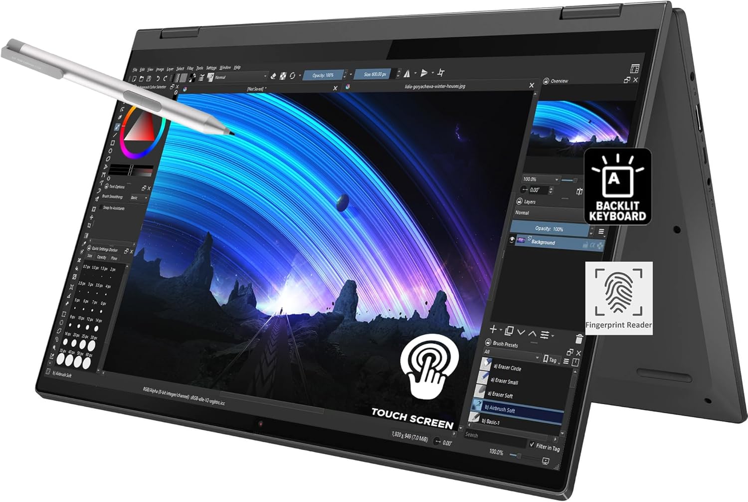 Lenovo IdeaPad Flex 5 15.6″ 2-in-1 Touchscreen (AMD 8-Core Ryzen 7 5700U, 16GB RAM, 512GB PCIe SSD, Webcam, Active Stylus), FHD Convertible Laptop, Backlit KB, Fingerprint, Bonus Pen, Windows 11 Home