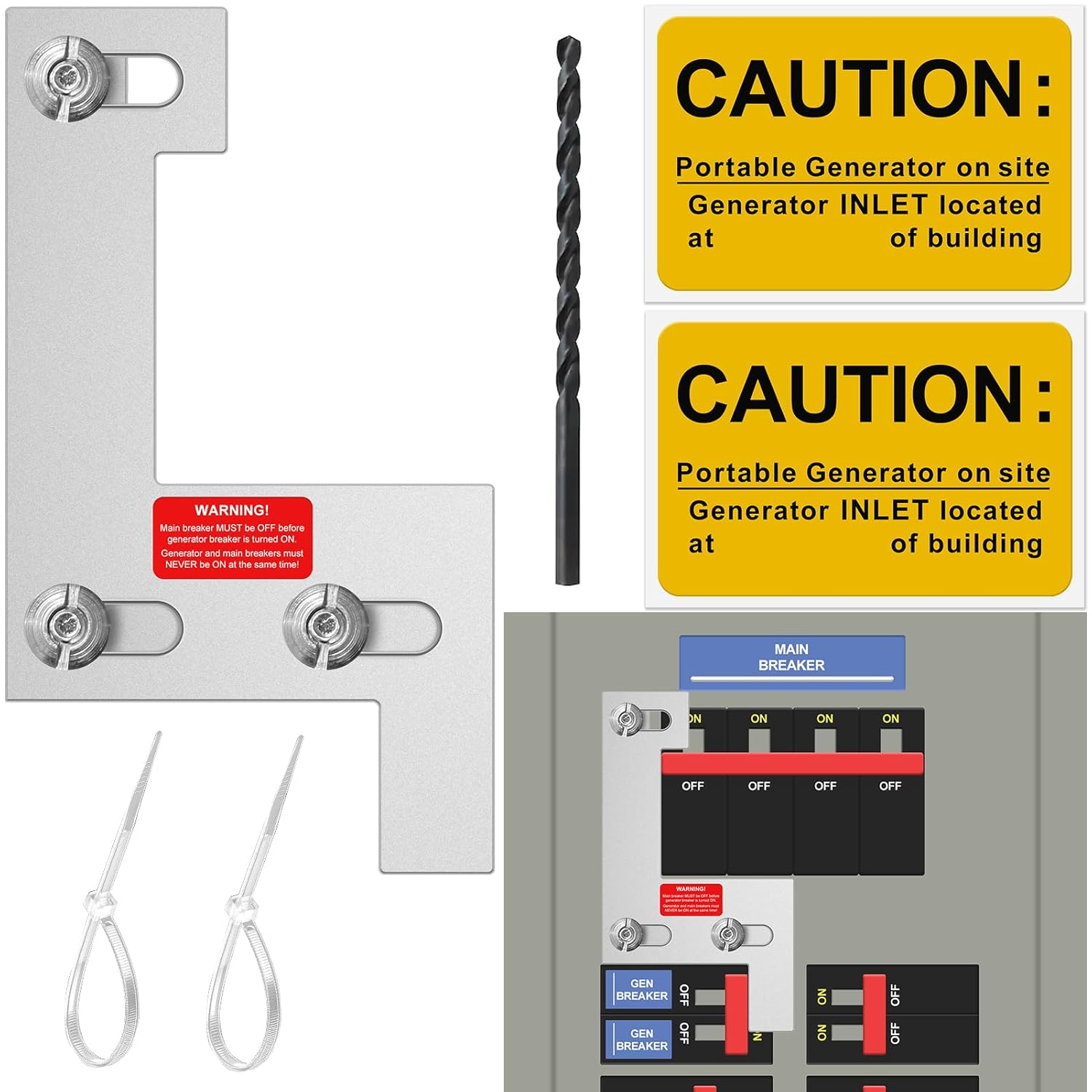 Generator Interlock Kit Suitable for ITE, Sie-Mens, Gould, Murray and Thomas and Betts150 or 200 Amp Panel, 1 1/4″ Spacing Between Main and Generator Breakers