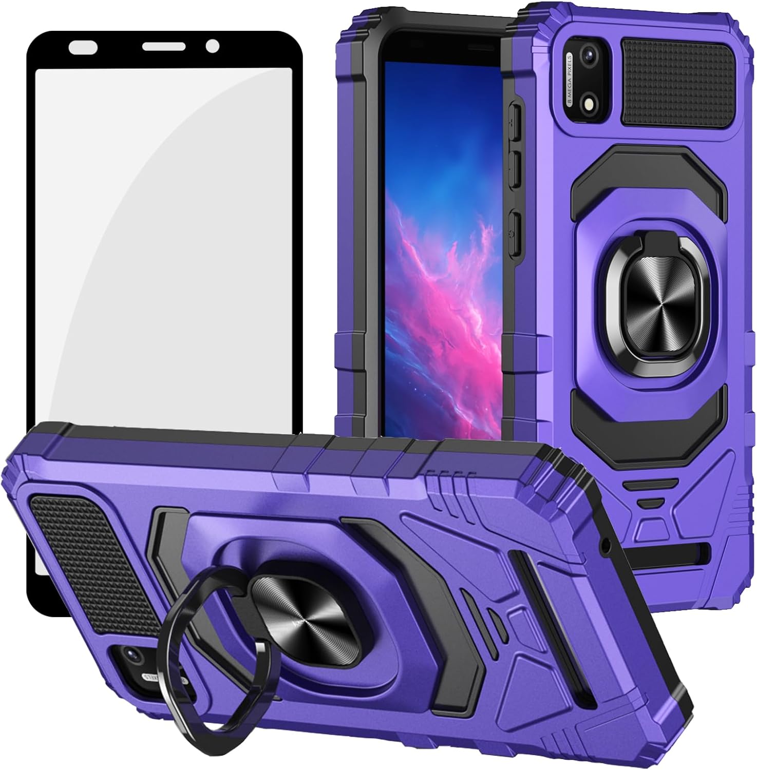 Ailiber for Cloud Mobile Stratus C7 Cell Phone Case, Cloud C7 Case with Screen Protector, Ring Kickstand for Magnetic Car Mount, Shockproof Heavy Duty Cover Case for Cloud Stratus C7-Purple