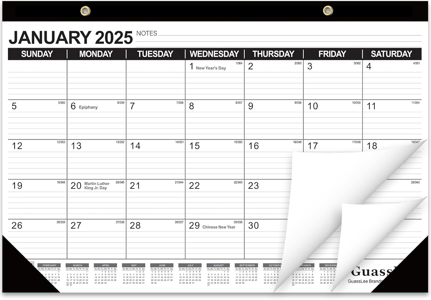 GuassLee Desk Calendar 2025-18 Months Academic Calendar 17″ × 11.5″ Desktop Calendar from Jan. 2025 to Jun. 2026 with Julian Date for Home School Office Desk Top Organizing